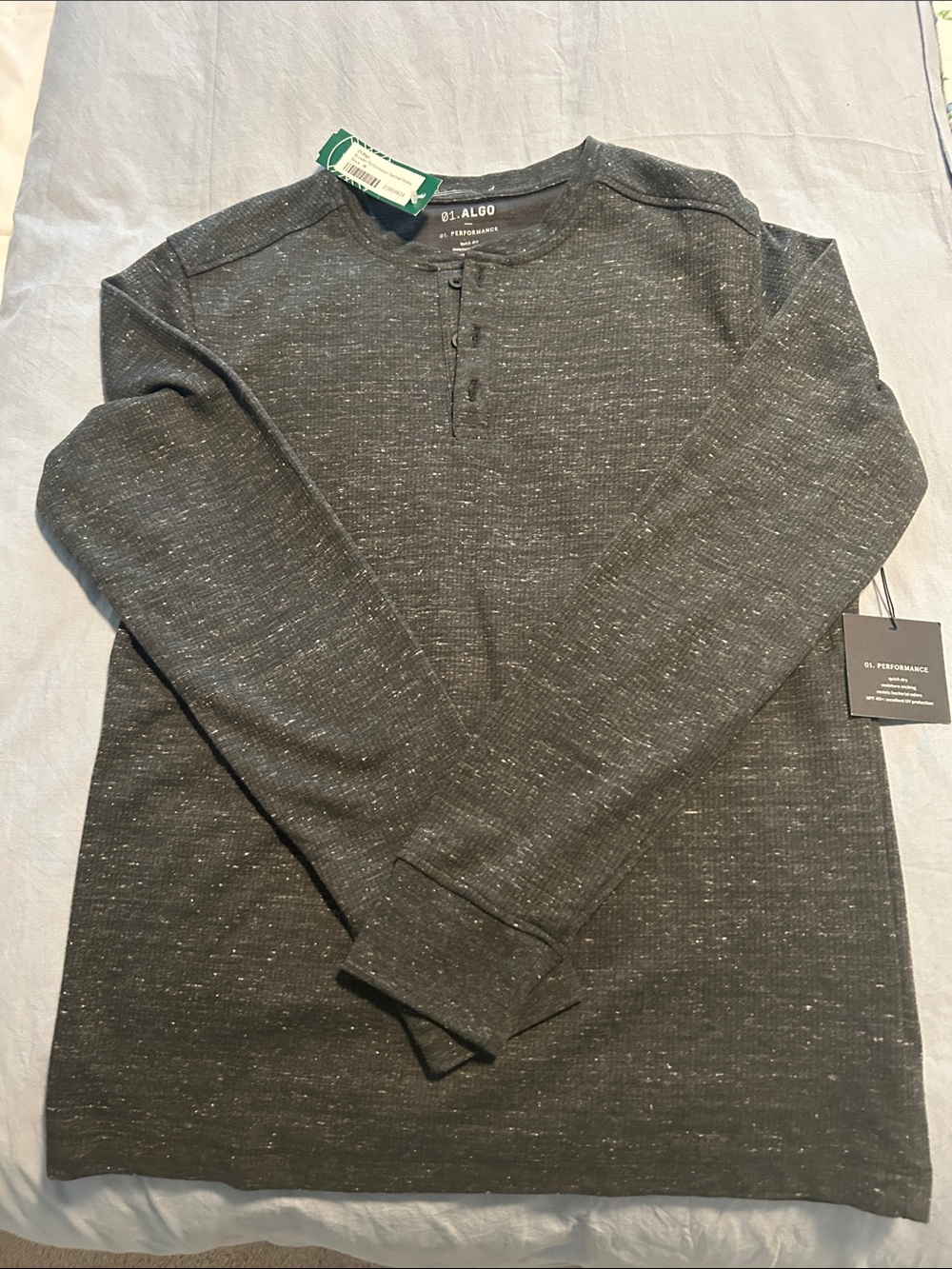 Men's Long-Sleeve Henley Shirt - Charcoal Speckle